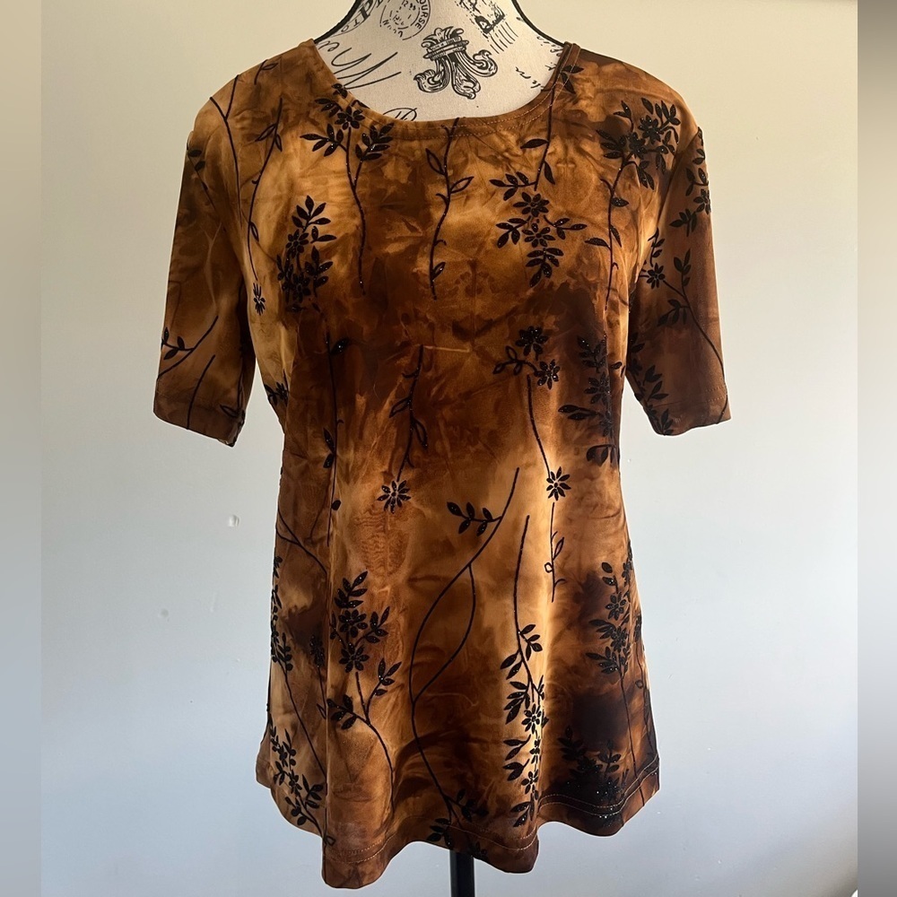 🇨🇦 Vintage 90s Orange Top Tie Dye Boho Burnout Velvet Fairy Grunge Whimsigoth